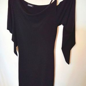 Original le Chateau Black One Shoulder Assymetrical Hemline Midi Dress